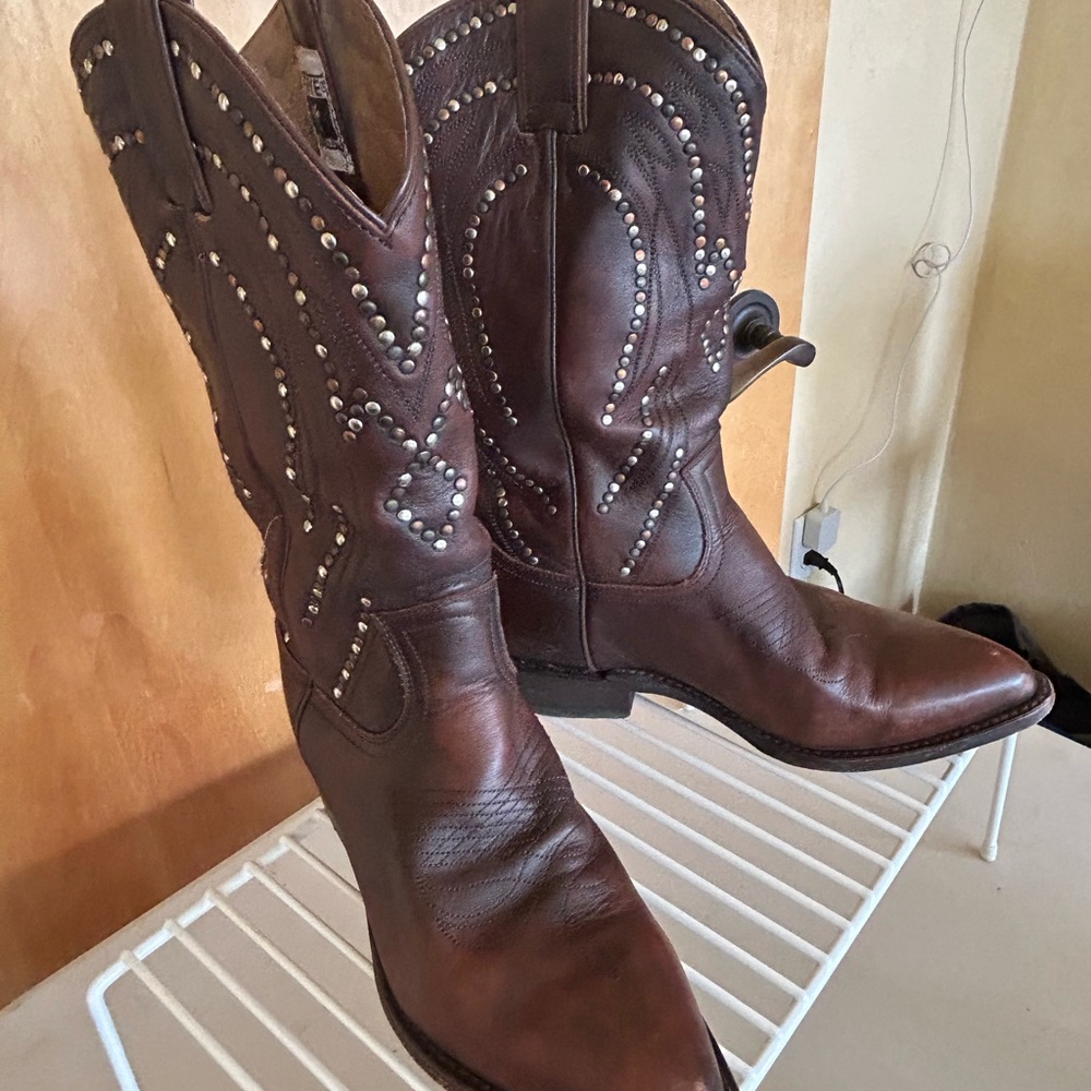 Studded Brown Leather Cowboy Boots  8.5 medium